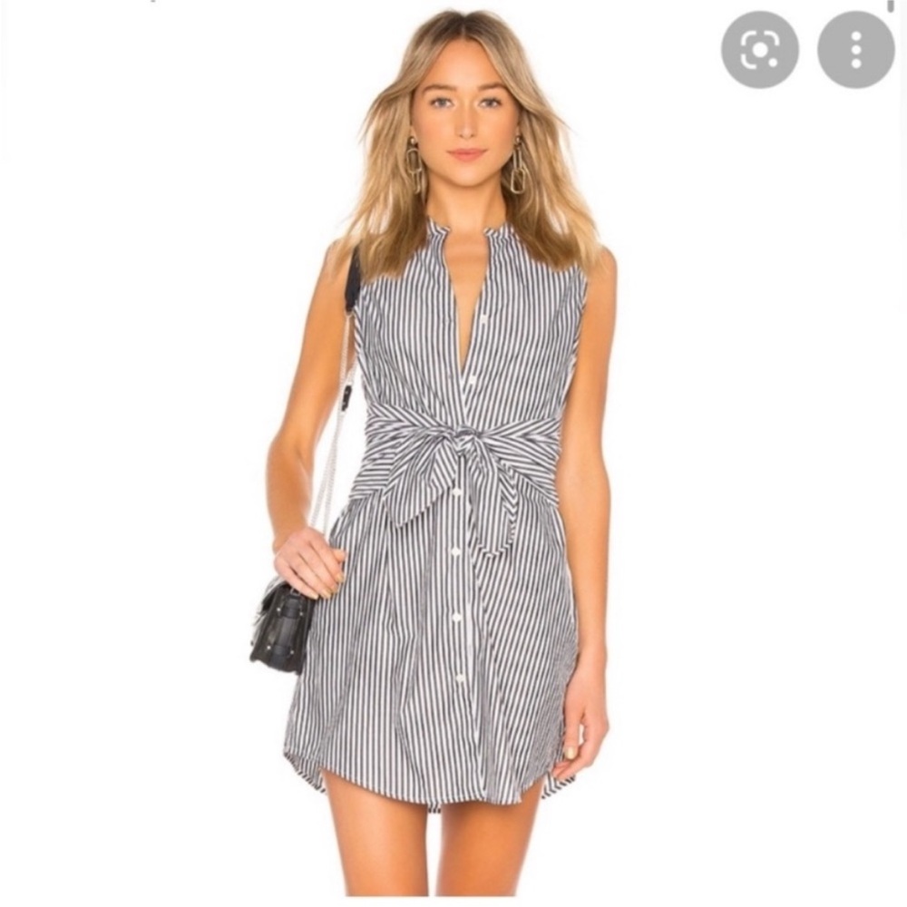 Frame Button-Front, Tie Waist Striped Mini Dress